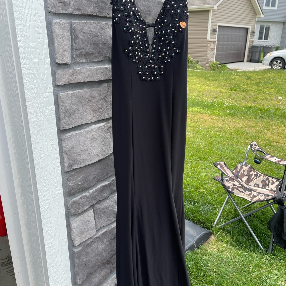 Elegant Black Beaded Evening Gown